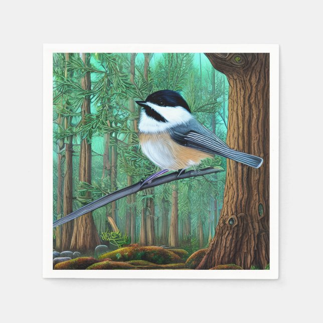 Rustikale Pine Chickadee Serviette (Vorderseite)