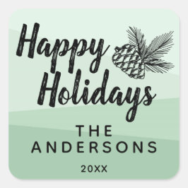 Rustikale Pine Cone Mint Green Happy Holidays Quadratischer Aufkleber