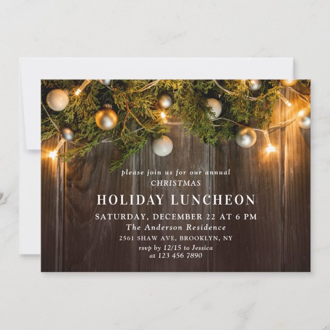 Rustikale Pine Cones Branch HOLIDAY LUNCHEON Einladung (Vorderseite)