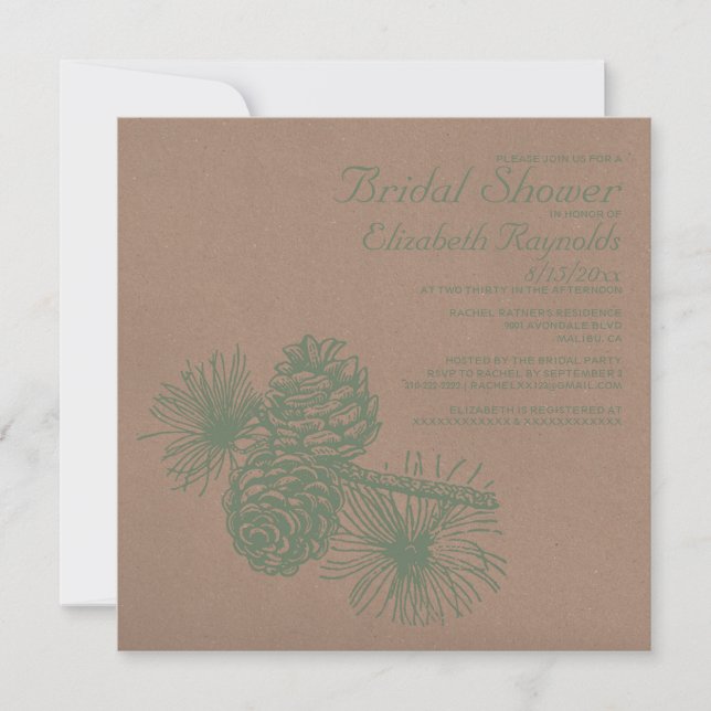 Rustikale Pine Cones Bridal Dusche Einladungen (Vorderseite)