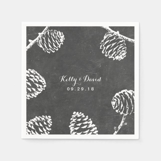 Rustikale Pine Cones Chalkboard Hochzeit Serviette (Vorderseite)