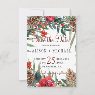 Rustikale Pine Cones Winter Floral Weihnachten Hoc Save The Date