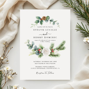 Rustikale Pine Eukalyptus Grüne Moderne Hochzeit Einladung
