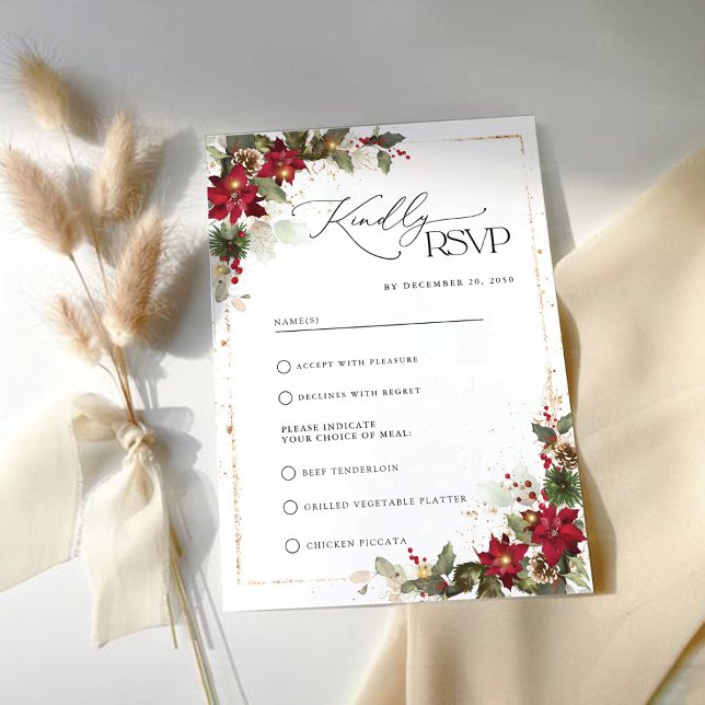 Rustikale Pine Poinsettia Blumenweihnachtsfest RSVP Karte (Von Creator hochgeladen)