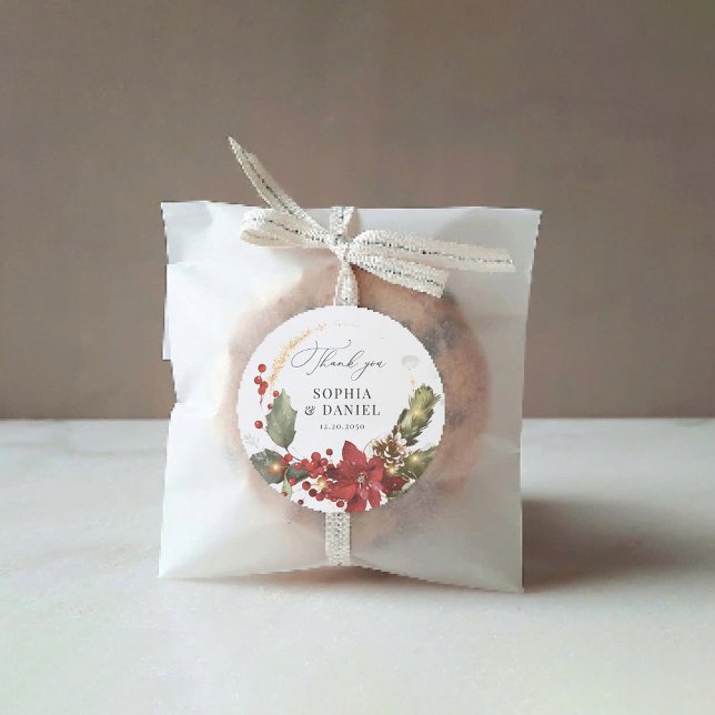 Rustikale Pine Poinsettia-Hochzeitsticker Runder Aufkleber (Von Creator hochgeladen)