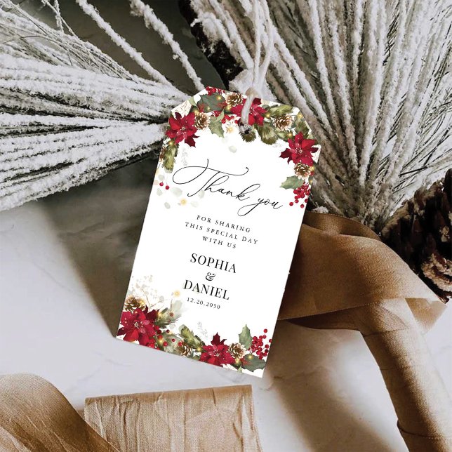 Rustikale Pine Poinsettia Wedding Vielen Dank für  Geschenkanhänger (Von Creator hochgeladen)