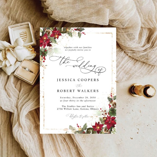 Rustikale Pine Poinsettia Weihnachtsfeier mit Blum Einladung (Von Creator hochgeladen)