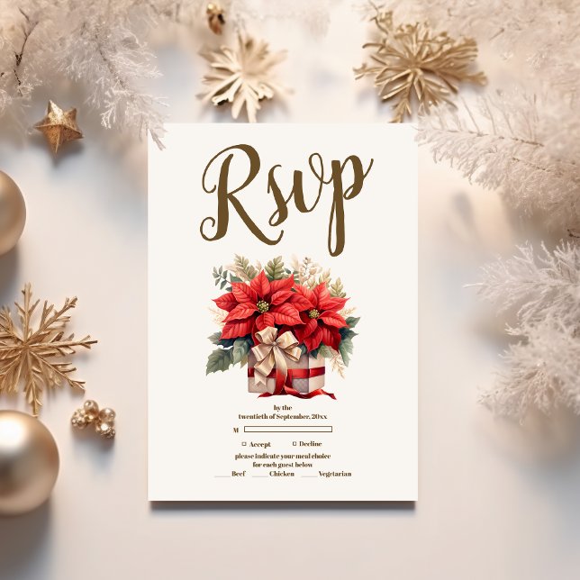 Rustikale Pine Poinsettia Weihnachtsfeier mit Blum RSVP Karte (Von Creator hochgeladen)