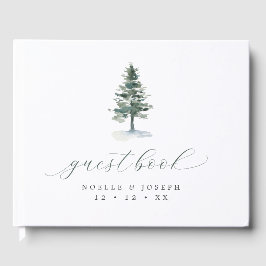Rustikale Pine Tree Calligraphy Wedding Gästebuch