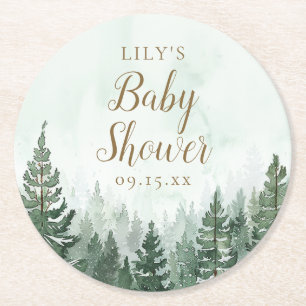 Rustikale Pine Tree Forest Baby Dusche Runder Pappuntersetzer