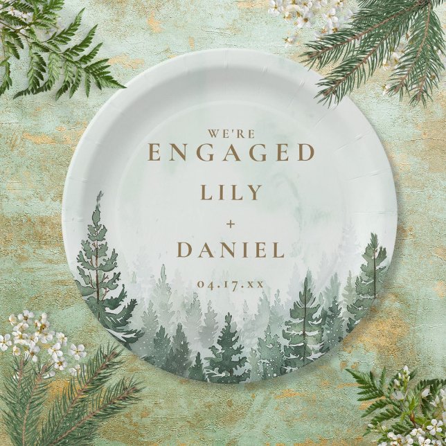 Rustikale Pine Tree Forest-Engagement-Partei Pappteller (Rustic Pine Tree Forest Engagement Party Paper Plates)