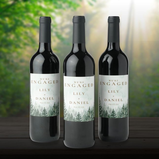 Rustikale Pine Tree Forest-Engagement-Partei Weinetikett (Rustic Pine Tree Forest Engagement Party Wine Label)