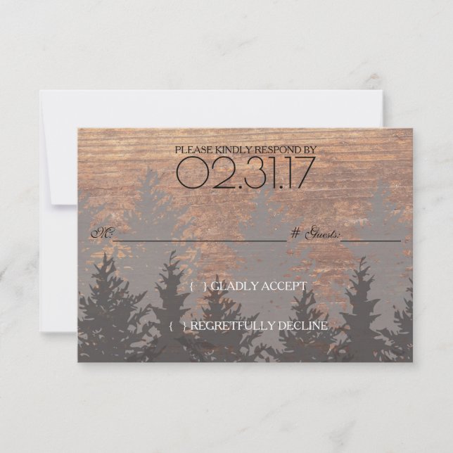 Rustikale Pine Tree Wedding RSVP Card Karte (Vorderseite)