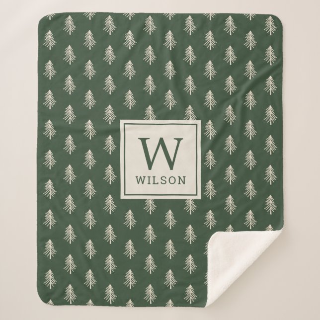 Rustikale Pine Trees Familienname Monogram Weihnac Sherpadecke (Vorderseite)