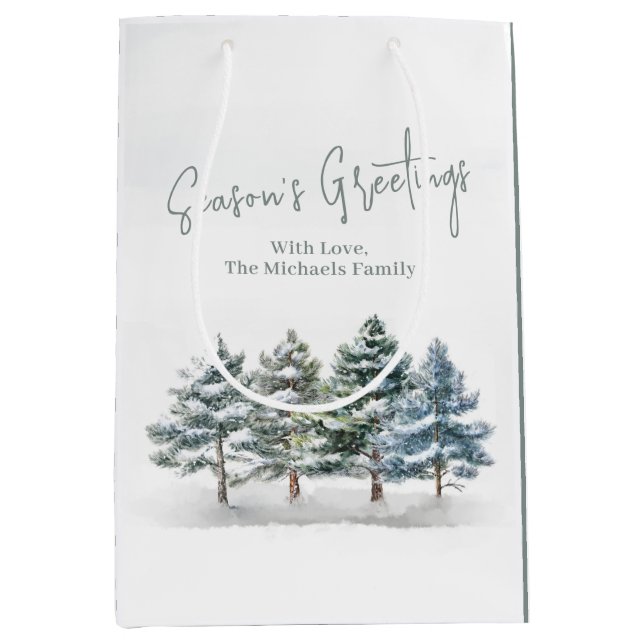 Rustikale Pine Trees Weihnachten Personalisiert Mittlere Geschenktüte (Vorderseite)