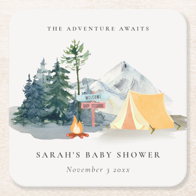 Rustikale Pine Woods Camping Mountain Baby Dusche Rechteckiger Pappuntersetzer (Vorderseite)