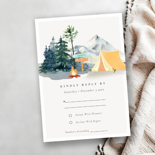 Rustikale Pine Woods Camping Mountain Wedding RSVP Karte (Von Creator hochgeladen)