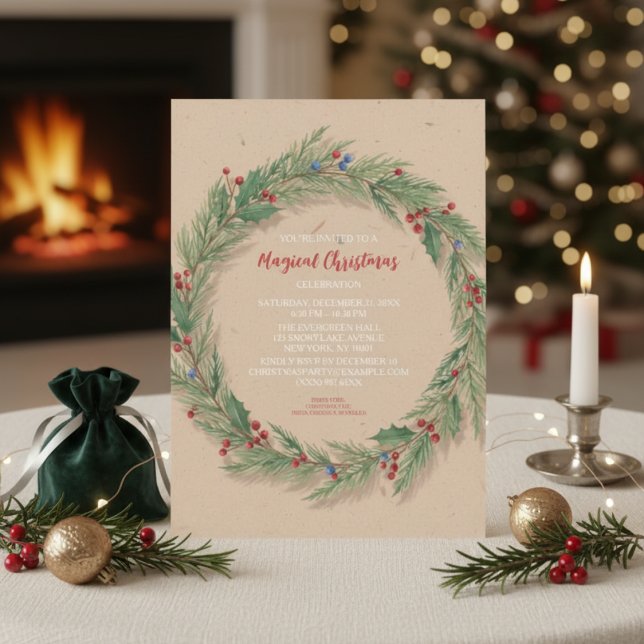 Rustikale Pine Wreath Weihnachtsfeier Einladung (Von Creator hochgeladen)