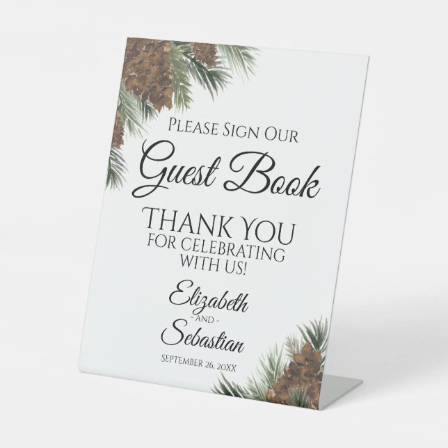 Rustikale Pinecones Bitte unterschreiben Sie unser Sockelschild (Vorderseite)