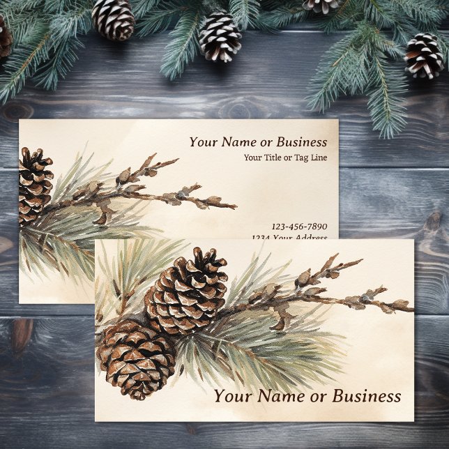 Rustikale Pinecones | Kiefernholz Visitenkarte (Rustic Pinecones | Woodland Pine Cone Business Card)