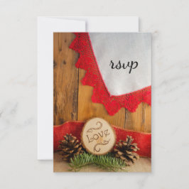 Rustikale Pines und Red Lace Winter Wedding RSVP C Karte
