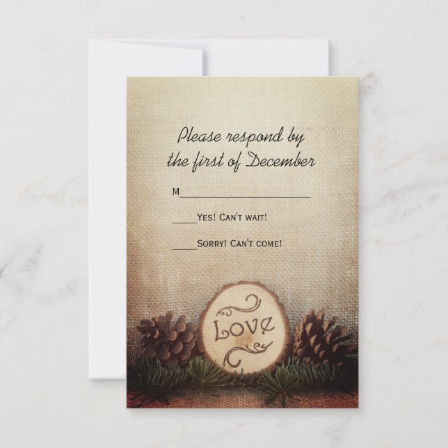 Rustikale Pines Woodland Wedding RSVP Reaktion Karte (Vorderseite)