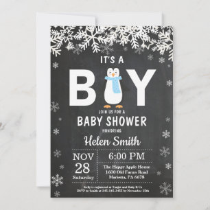 Rustikale Pinguin-Winter-Jungen-Baby-Shower-Einlad Einladung
