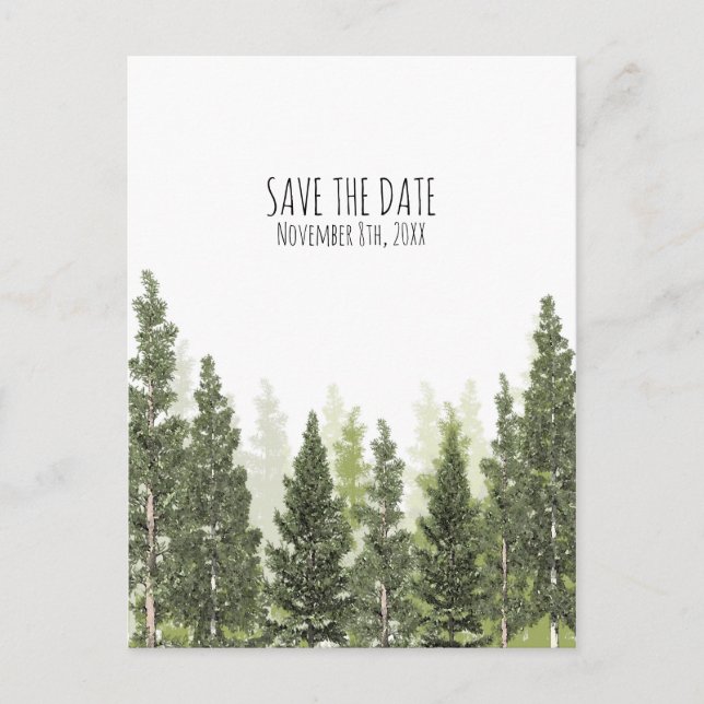 Rustikale Pinienbäume Einfaches Land Save the Date Ankündigungspostkarte (Vorderseite)