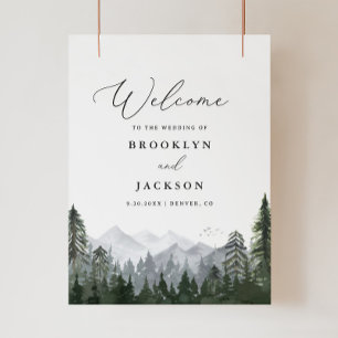 Rustikale Pinienbäume Hochzeit Begrüßungszeichen Poster