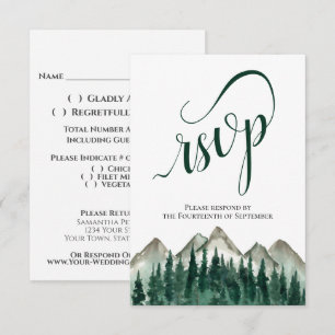 Rustikale Pinienbäume und Berge Hochzeiten RSVP Karte