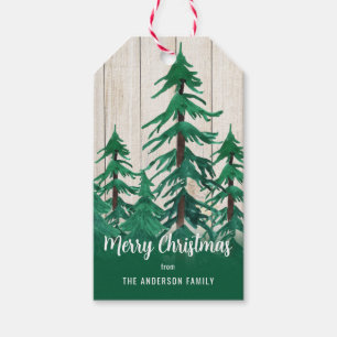 Rustikale Pinienbäume Weihnachten Geschenkanhänger