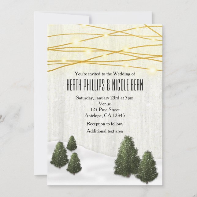 Rustikale Pinienbäume Winter Hochzeit Dezember Sch Einladung (Vorderseite)