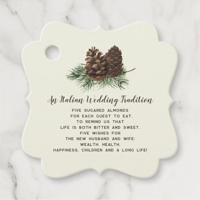 Rustikale Pinienkerne Hochzeit Geschenkanhänger (Vorderseite)