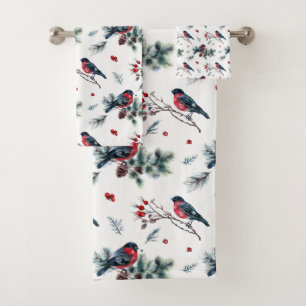 Rustikale Pinienwälder Berries Birds Badhandtuch Set
