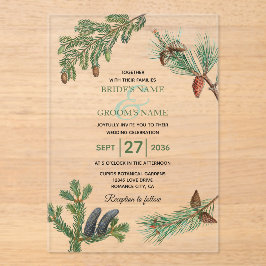 Rustikale Pinienwälder Hochzeit Acryleinladungen