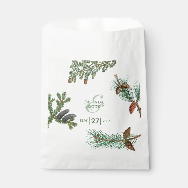 Rustikale Pinienwälder Hochzeit Geschenktütchen (Vorderseite)