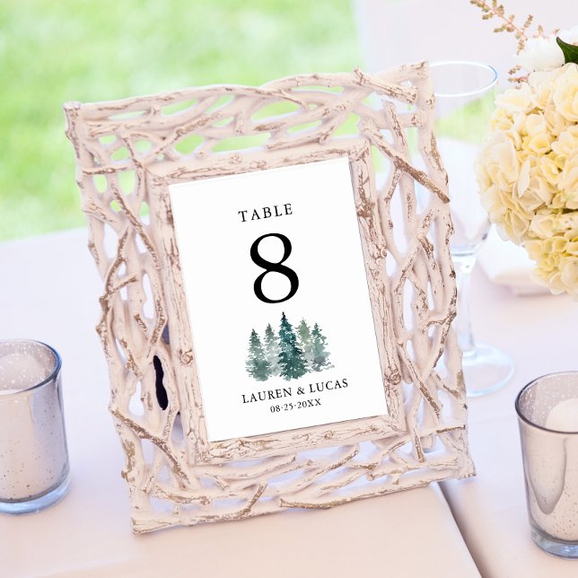 Rustikale Pinienwaldhochzeit Tischnummer (Rustic Pine Trees Forest Woodland Wedding Table Number)