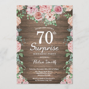 Rustikale Pink-Blüten-Peonies-Überraschung 70. Geb Einladung