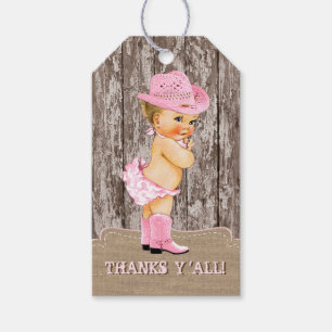 Rustikale Pink Cowgirl-Baby-Party Geschenkanhänger