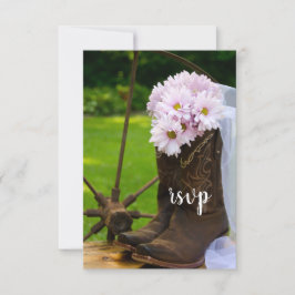Rustikale Pink Daisies Cowboy Boots Wedding RSVP C Karte