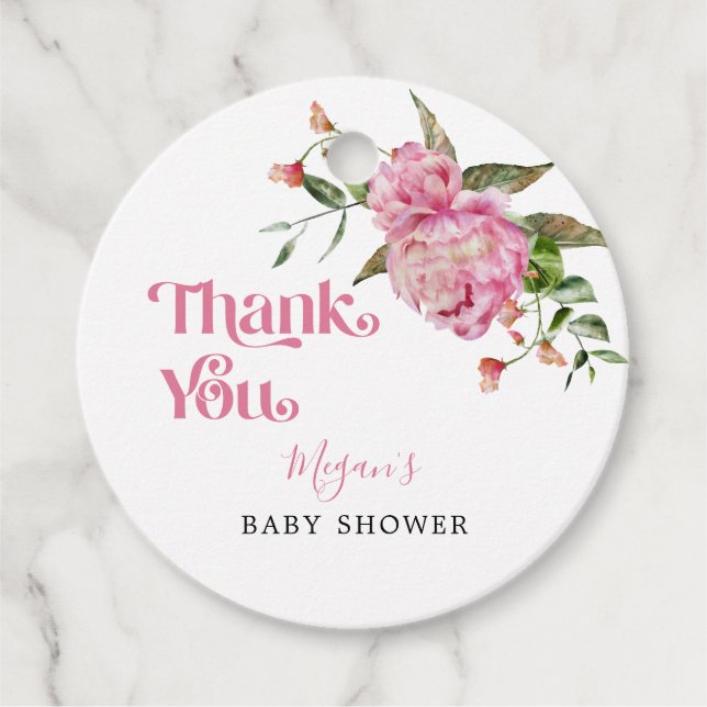 Rustikale Pink Floral Baby Dusche Geschenkanhänger (Vorderseite)