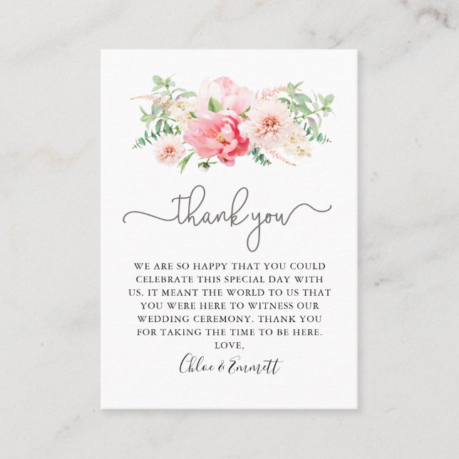 Rustikale Pink Floral Wedding Vielen Dank Platzkarte (Vorderseite)