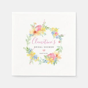 Rustikale Pink-Gelbe Wasserfarben-Blumen Serviette
