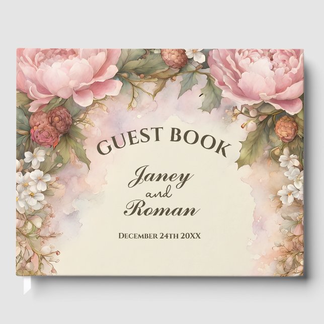 Rustikale Pink Peonies Vintage Hochzeit Gästebuch (Vorderseite)