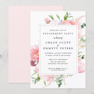 Rustikale Pink Peony Floral Engagement Party Einladung