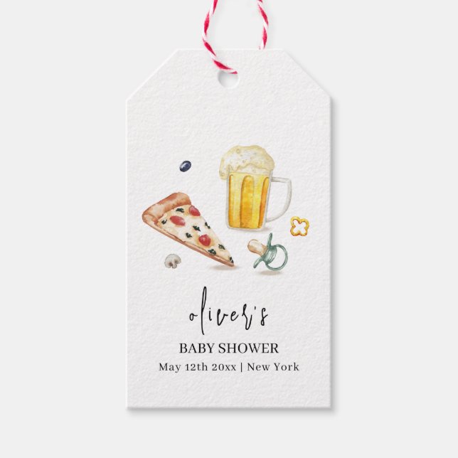 Rustikale Pizza Beers Schnuller Babydusche Geschenkanhänger (Vorderseite)