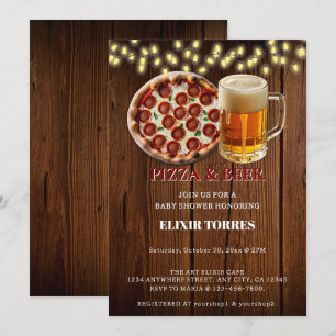 Rustikale Pizza- und Bier-Baby-Party Einladung