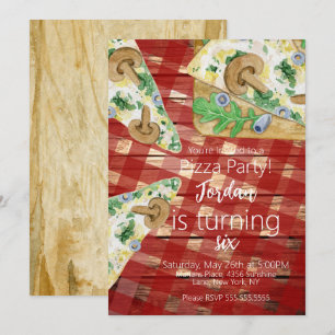 Rustikale Pizzastücke Pilz Geburtstagsfeier   Einladung