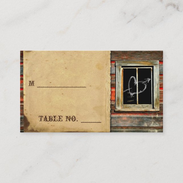 Rustikale Platzkarten zum Hochzeitsfeiern von Barn (Vorderseite)