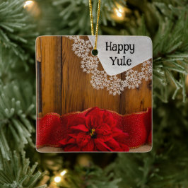 Rustikale Poinsettia Blume und Rotes Weihnachten Keramikornament
